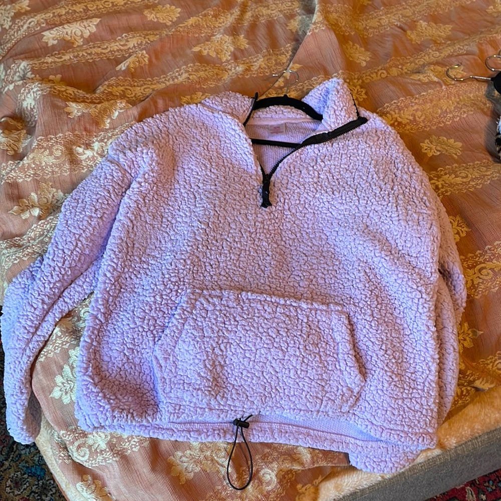 1/4 zip purple fuzzy sweatshirt